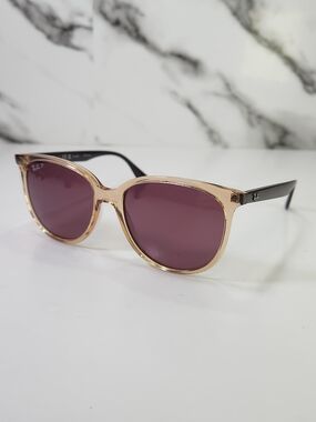 Ray-Ban Polarized Women’s RB4378 Translucent Frame Sunglasses with Plum Lenses